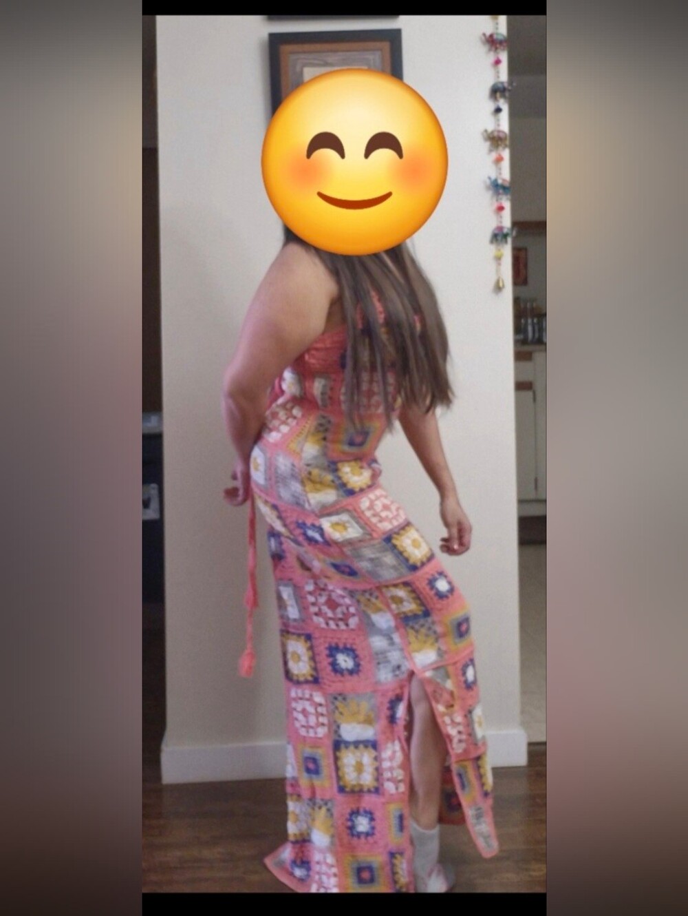 Women's Pink Patchwork Maxi Dress with Side Slit